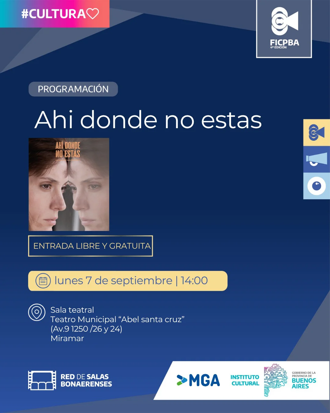 CICLO CINE PBA - Ahi donde no estás - lunes 07 Sept 2026