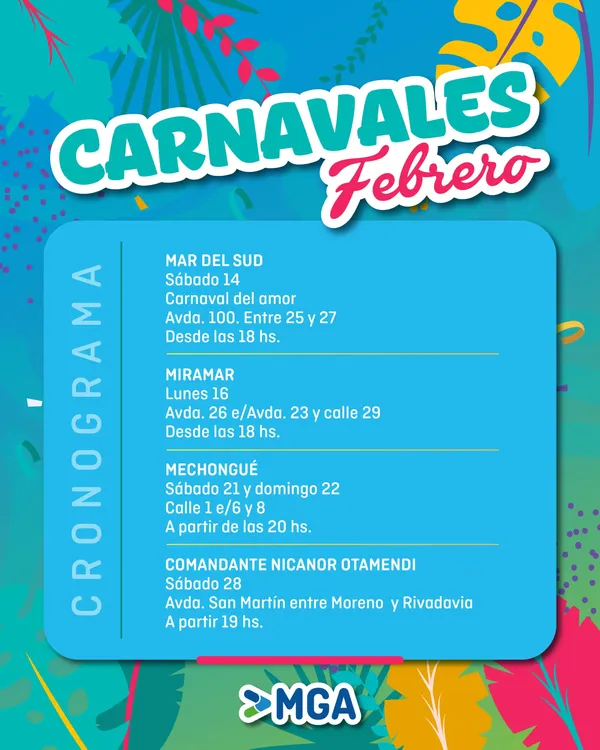 CULTURA MGA - Cronograma CARNAVALES Febrero 2026