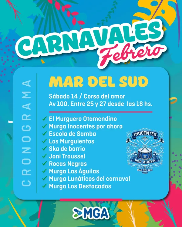 CULTURA MGA - Cronograma MAR DEL SUD - 14 Feb 2026